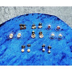 vintage set of 8 gold tone multicolor insets stud earrings